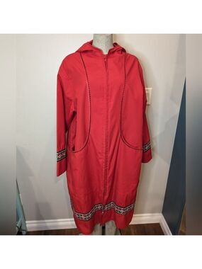 Vintage Red shell overcoat Jacket with embroidery plus size 1x